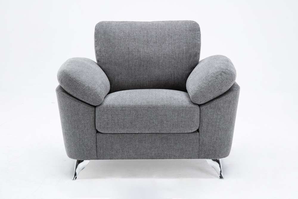 Lilola Home - Villanelle Light Gray Linen Chair with Chrome Finish Legs - 89732-C veiw 3