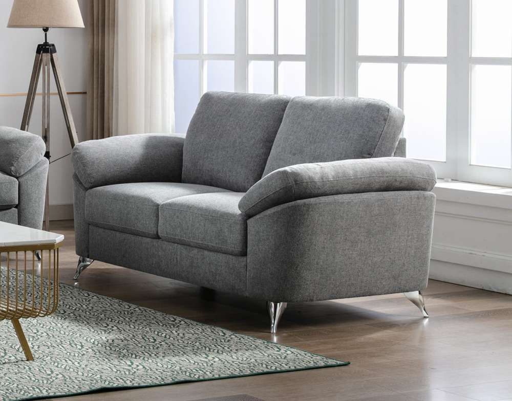 Lilola Home - Villanelle Light Gray Linen Loveseat with Chrome Finish Legs - 89732-L veiw 1