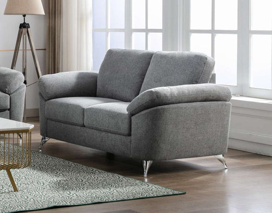Lilola Home - Villanelle Light Gray Linen Loveseat with Chrome Finish Legs - 89732-L veiw 1