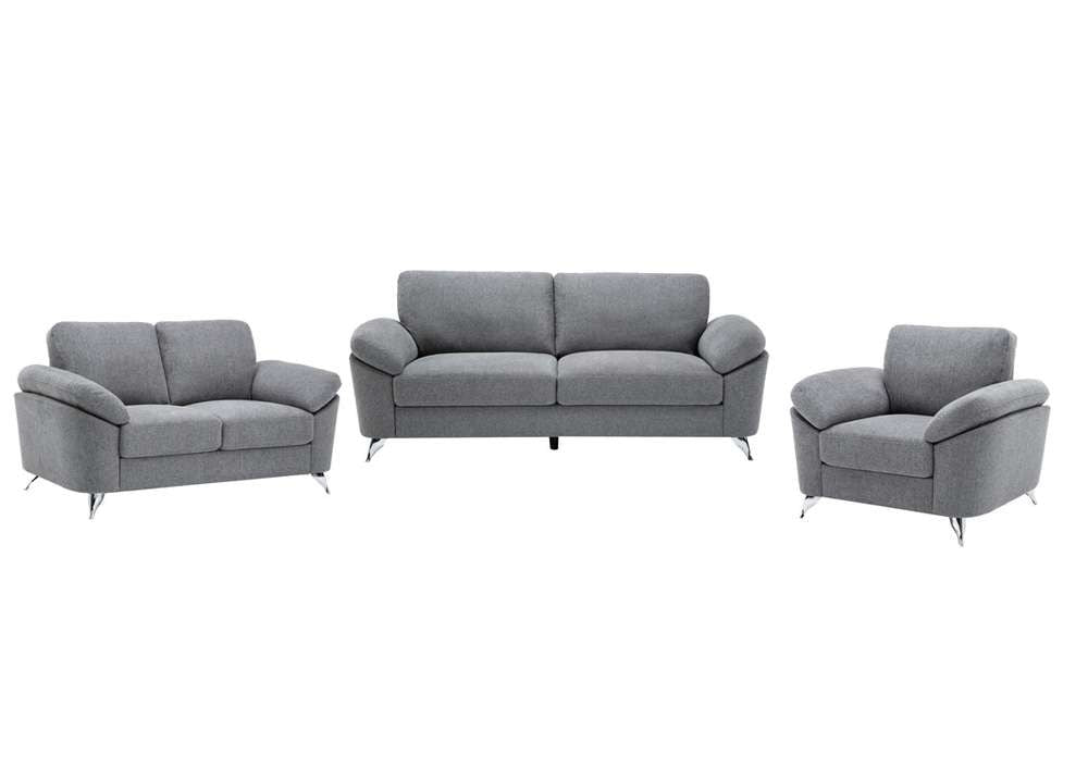 Lilola Home - Villanelle Light Gray Linen Sofa Loveseat Chair Living Room Set - 89732-SLC veiw 1