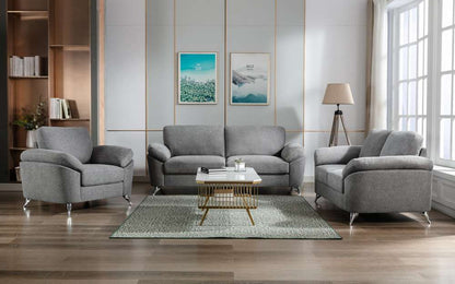 Lilola Home - Villanelle Light Gray Linen Sofa Loveseat Chair Living Room Set - 89732-SLC veiw 2