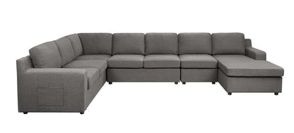 Lilola Home - Waylon Gray Linen 7-Seater U-Shape Sectional Sofa Chaise with Pocket - 81803-10_CLOSEOUT veiw 1