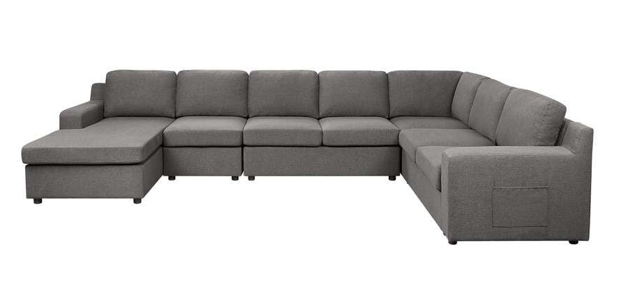 Lilola Home - Waylon Gray Linen 7-Seater U-Shape Sectional Sofa Chaise with Pocket - 81803-6_CLOSEOUT veiw 1