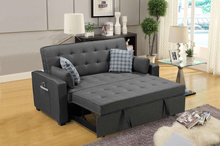 Lilola Home - William Modern Gray Fabric  Sleeper Sofa with 2 USB Charging Ports and 4 Accent Pillows - 83014 veiw 2