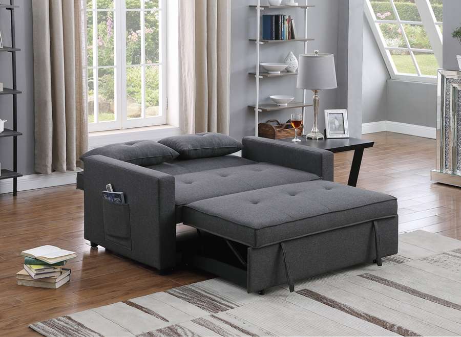 Lilola Home - Zoey Dark Gray Linen Convertible Sleeper Loveseat with Side Pocket - 81351 veiw 3