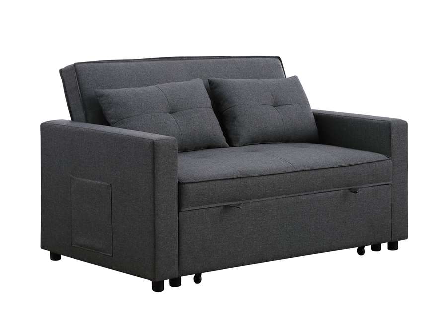 Lilola Home - Zoey Dark Gray Linen Convertible Sleeper Loveseat with Side Pocket - 81351 veiw 4