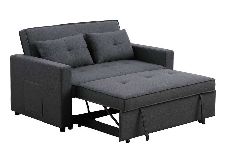 Lilola Home - Zoey Dark Gray Linen Convertible Sleeper Loveseat with Side Pocket - 81351 veiw 5