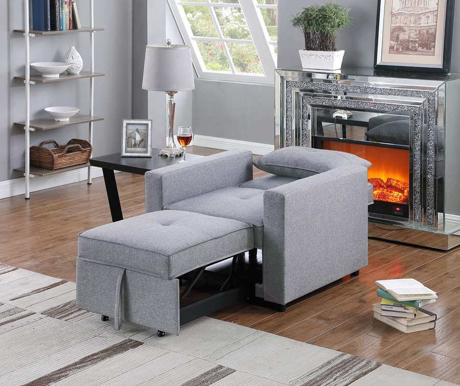 Lilola Home - Zoey Light Gray Linen Convertible Sleeper Chair with Side Pocket - 81352LG veiw 2