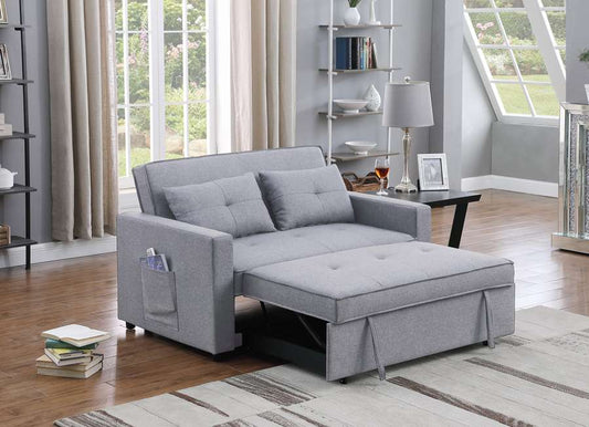 Lilola Home - Zoey Light Gray Linen Convertible Sleeper Loveseat with Side Pocket - 81351LG veiw 2