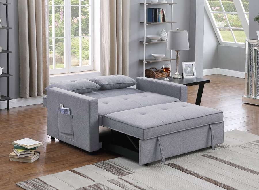 Lilola Home - Zoey Light Gray Linen Convertible Sleeper Loveseat with Side Pocket - 81351LG veiw 3