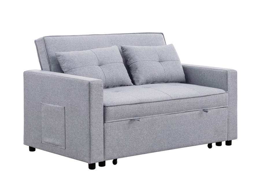 Lilola Home - Zoey Light Gray Linen Convertible Sleeper Loveseat with Side Pocket - 81351LG veiw 4