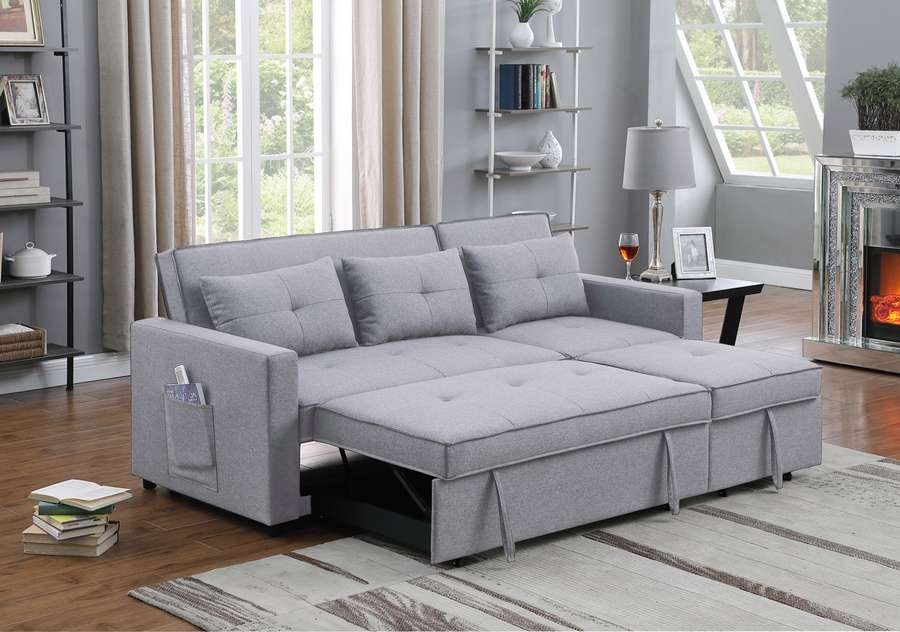 Lilola Home - Zoey Light Gray Linen Convertible Sleeper Sofa with Side Pocket - 81350LG veiw 5