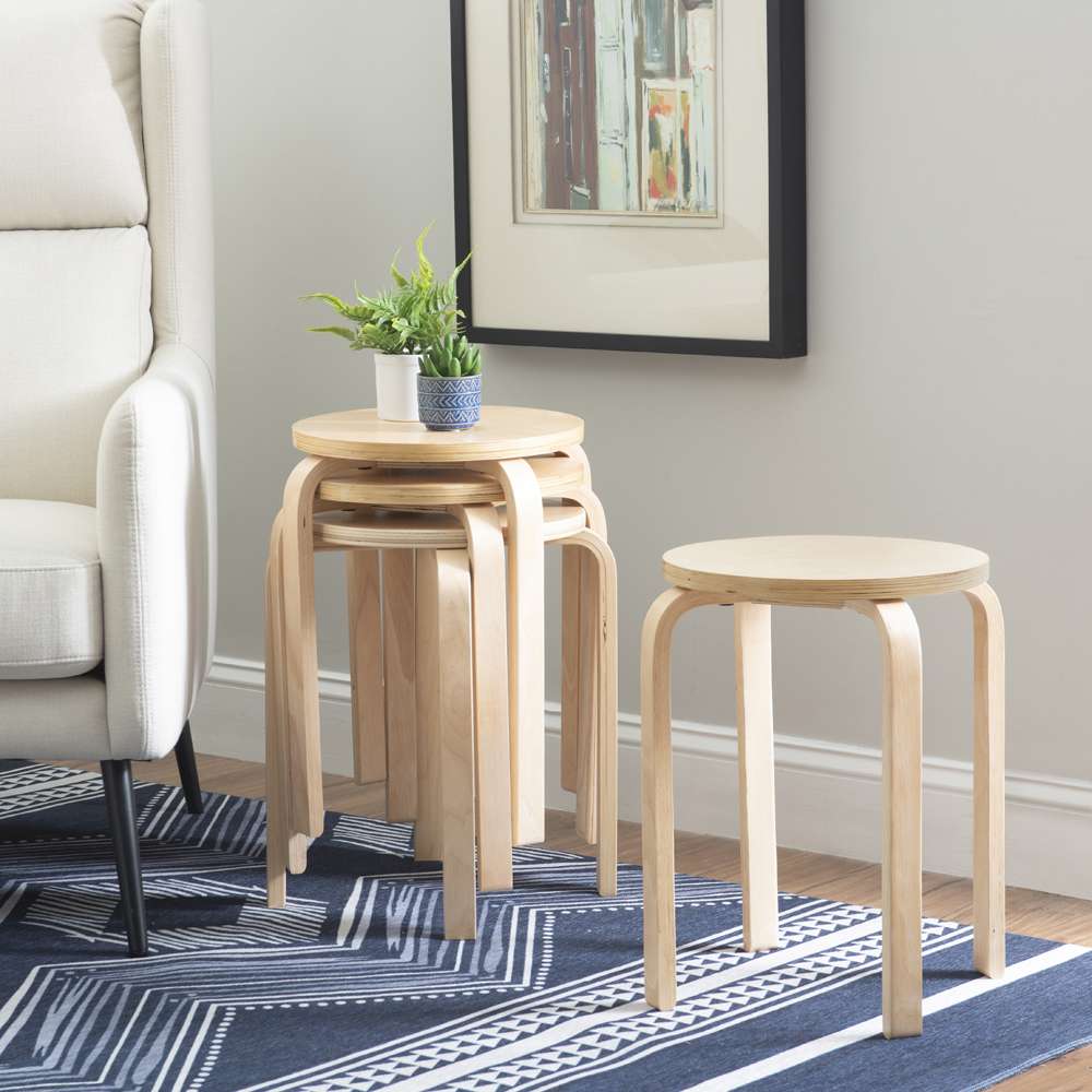 Linon Home Decor - 17 Inches Bentwood Stool - Natural (Set of 4) - 1771NAT-04-AS-U veiw 4