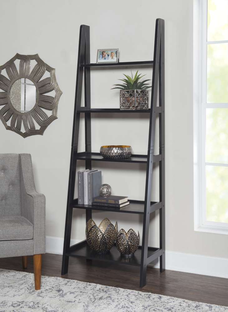Linon Home Decor - Acadia Ladder Bookshelf, Black - BK224BLK01 veiw 5