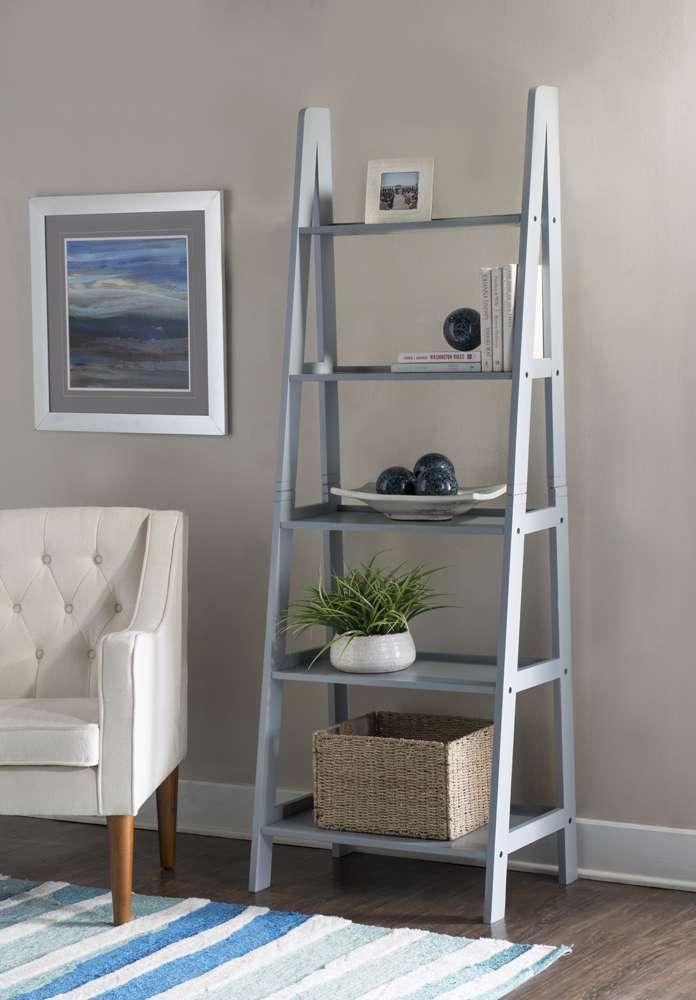 Linon Home Decor - Acadia Ladder Bookshelf, Grey  - BK222GRY01 veiw 6