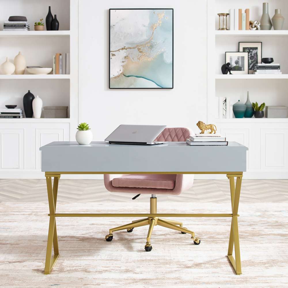 Linon Home Decor - Campaign 2 Drawer Desk, Grey - AC130DESKGRY veiw 3