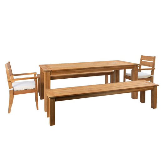 Linon Home Decor - Carenen 5pc Outdoor Dining Set With Benches, Teak - ODCP73TKSET5PC view 1