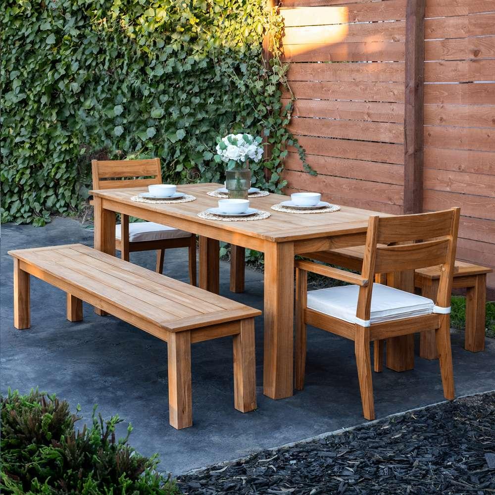 Linon Home Decor - Carenen 5pc Outdoor Dining Set With Benches, Teak - ODCP73TKSET5PC veiw 5