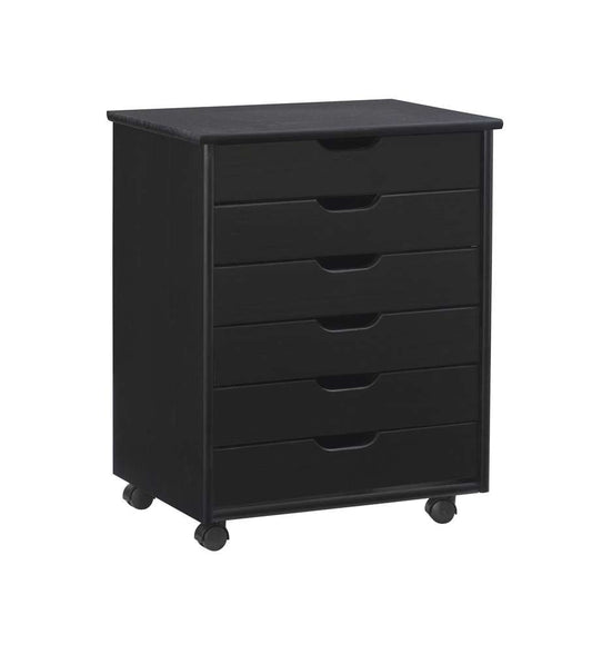 Linon Home Decor - Cary Black Six Drawer Wide Rolling Storage Cart Black - CT41BLK01 veiw 1