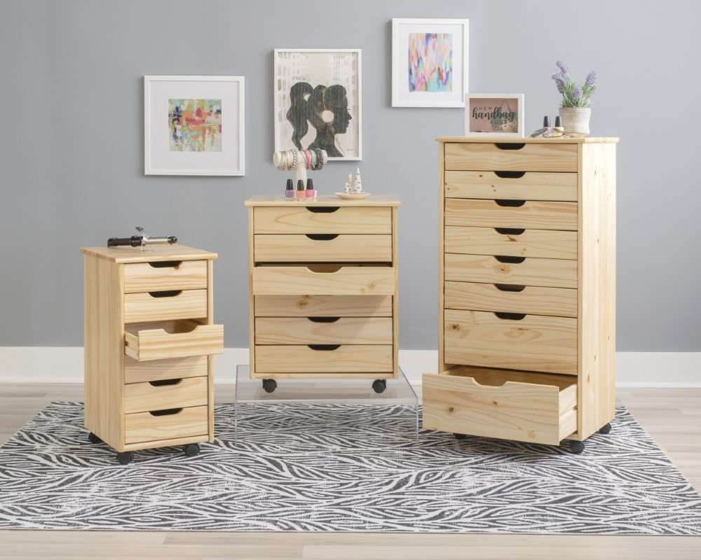 Linon Home Decor - Cary Eight Drawer Rolling Storage Cart, Natural - CT42NAT01 veiw 6
