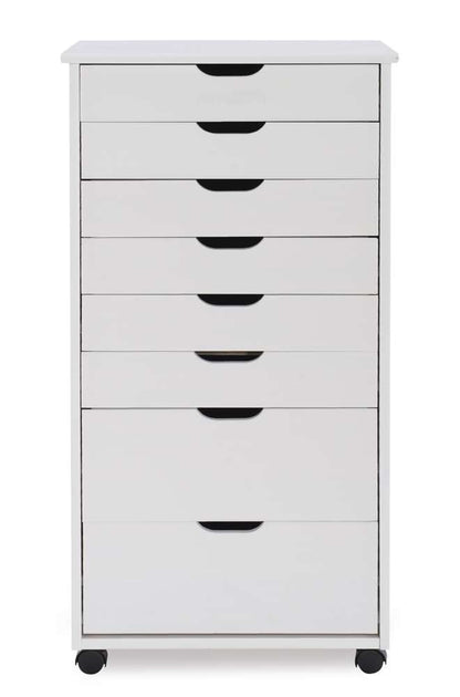 Linon Home Decor - Cary Eight Drawer Rolling Storage Cart, White Wash - CT42WHT01 veiw 2