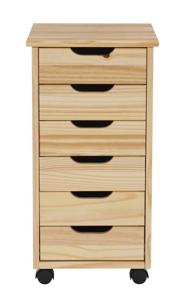 Linon Home Decor - Cary Six Drawer Rolling Storage Cart, Natural - CT40NAT01 veiw 2