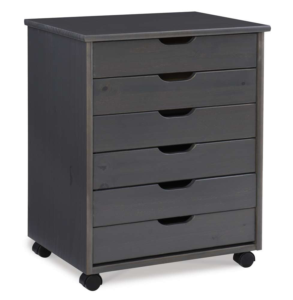 Linon Home Decor - Cary Six Drawer Wide Roll Cart, Grey - CT41GRY01 veiw 1
