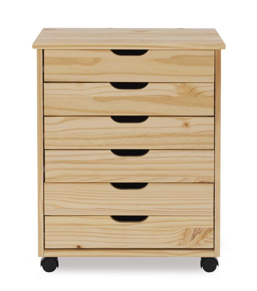 Linon Home Decor - Cary Six Drawer Wide Roll Cart, Natural - CT41NAT01 veiw 2