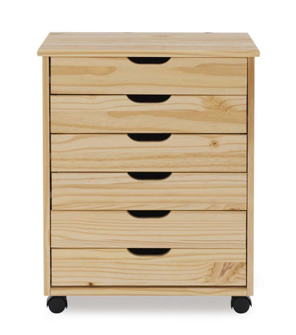 Linon Home Decor - Cary Six Drawer Wide Roll Cart, Natural - CT41NAT01 veiw 2
