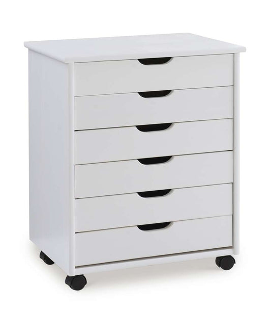 Linon Home Decor - Cary Six Drawer Wide Roll Cart, White Wash - CT41WHT01 veiw 1
