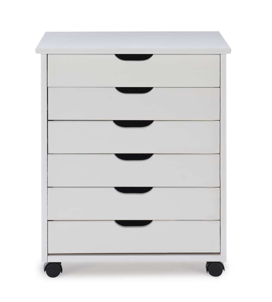 Linon Home Decor - Cary Six Drawer Wide Roll Cart, White Wash - CT41WHT01 veiw 2