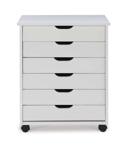Linon Home Decor - Cary Six Drawer Wide Roll Cart, White Wash - CT41WHT01 veiw 2