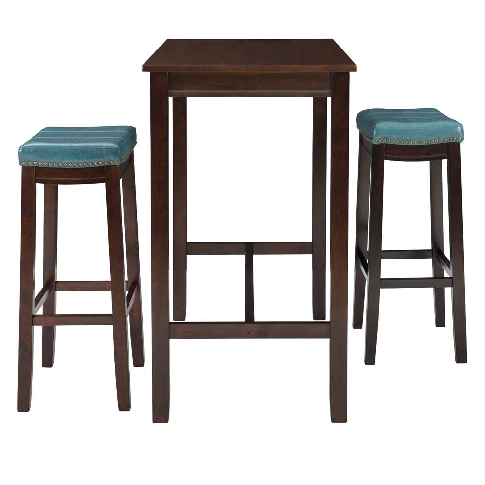 Linon Home Decor - Claridge 3Pc Bar Set Brown Blue - TS53BRNBLUABCU veiw 3