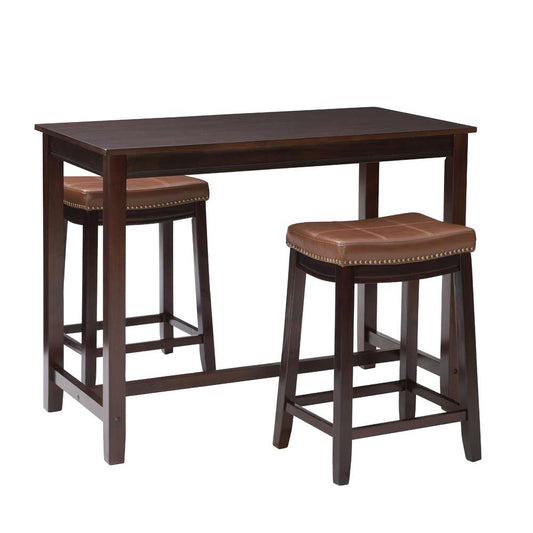 Linon Home Decor - Claridge 3Pc Counter Set Brown Cognac - TS52BRNCOGABCU veiw 1