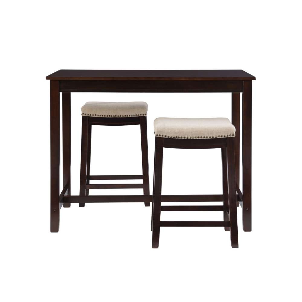 Linon Home Decor - Claridge 3Pc Counter Set Walnut Linen - TS52WALABCU veiw 2