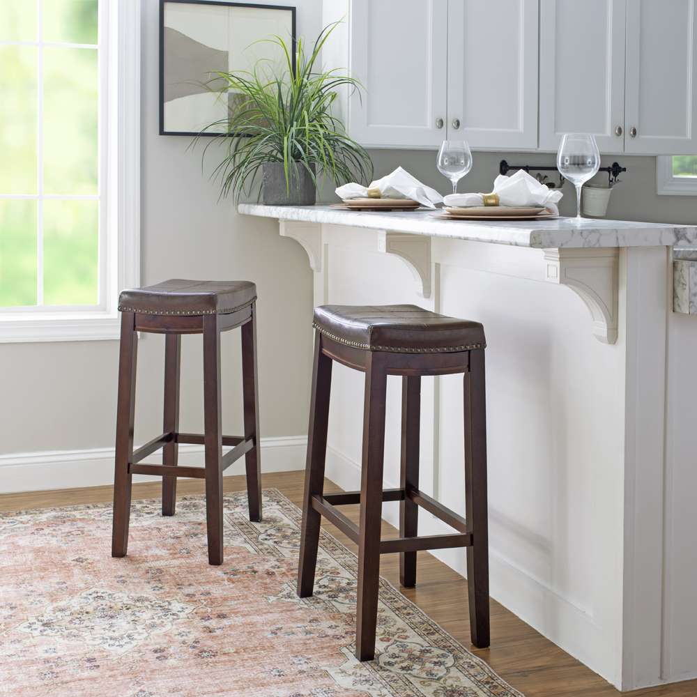 Linon Home Decor - Claridge Brown Bar Stool (Set of 2) - BS280BRNPU-02PK-KD veiw 4
