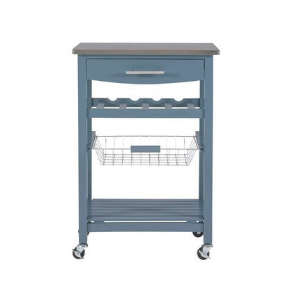 Linon Home Decor - Clarke Blue Kitchen Cart - KI092BLU01U veiw 2