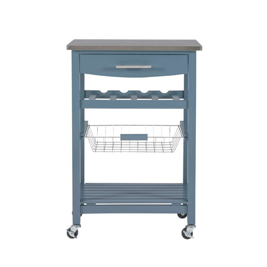 Linon Home Decor - Clarke Blue Kitchen Cart - KI092BLU01U veiw 2