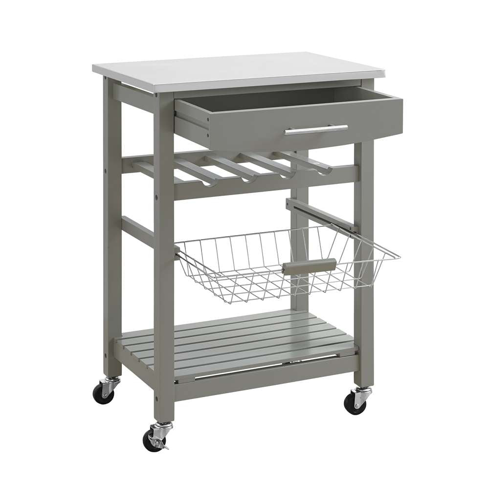 Linon Home Decor - Clarke Gray Kitchen Cart - KI093GRY01U veiw 3