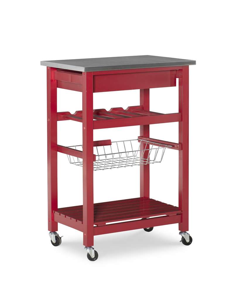 Linon Home Decor - Clarke Red Kitchen Cart - KI094RED01U veiw 2