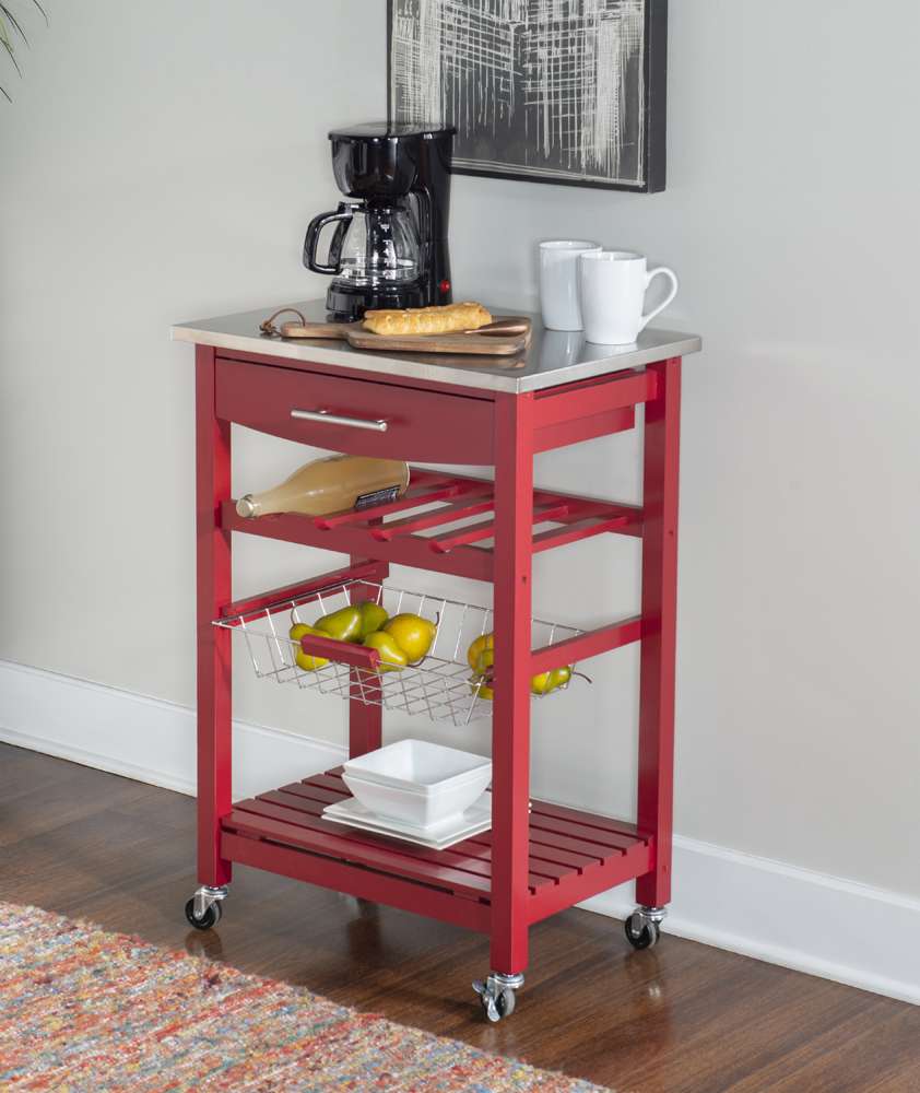 Linon Home Decor - Clarke Red Kitchen Cart - KI094RED01U veiw 3