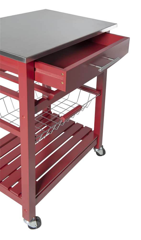 Linon Home Decor - Clarke Red Kitchen Cart - KI094RED01U veiw 4
