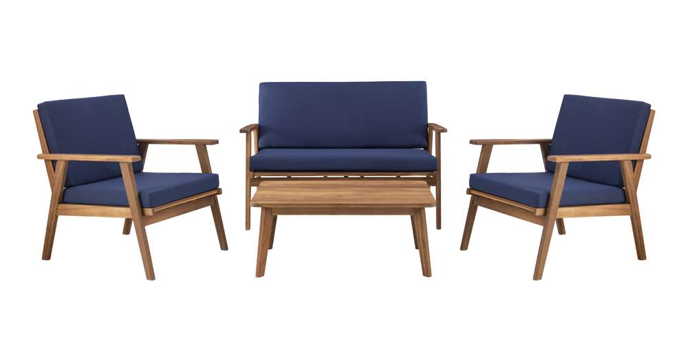 Linon Home Decor - Cole Outdoor Chat 4 Piece Seating Set With Blue Cushions - OD27BLUSETABU veiw 2