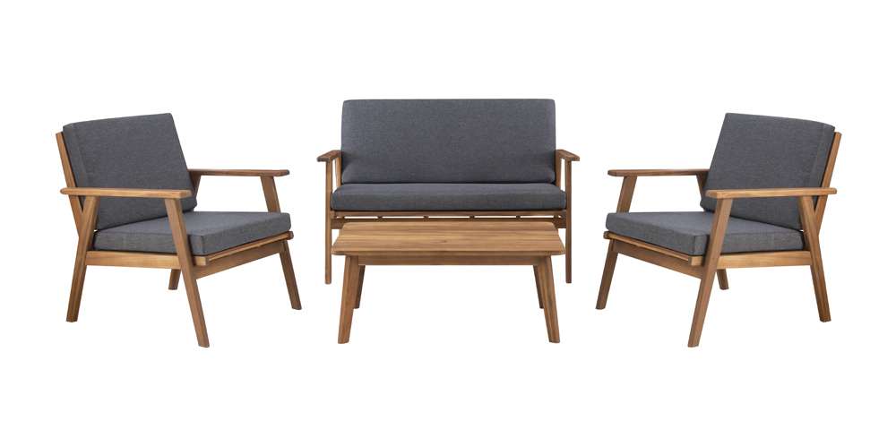 Linon Home Decor - Cole Outdoor Chat 4 Piece Seating Set With Grey Cushions - OD27GRYSETABU veiw 2