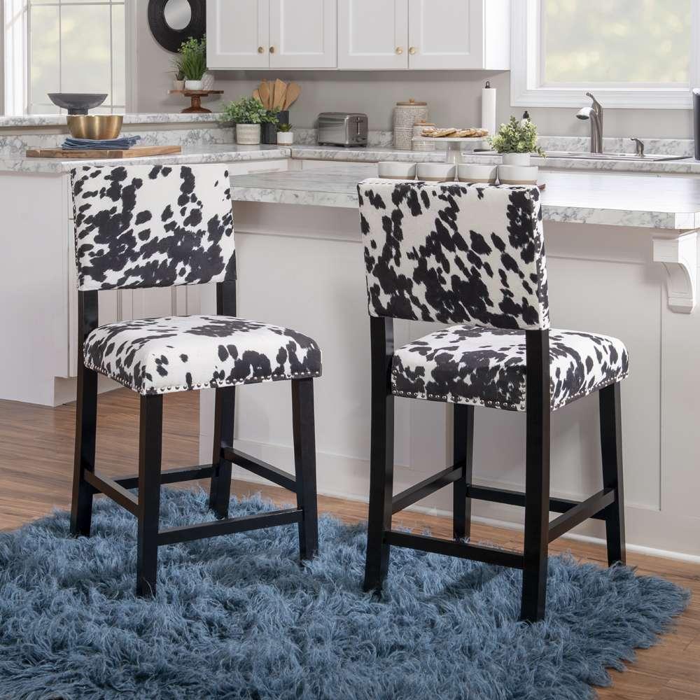 Linon Home Decor - Corey Black Cow Print Counter Stool - CS038COW01U veiw 6