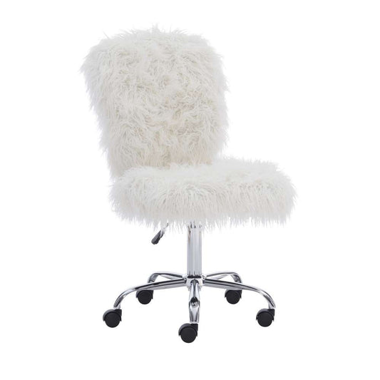 Linon Home Decor - Faux Flokati Armless Office Chair, White - 558255CHRM01 veiw 1