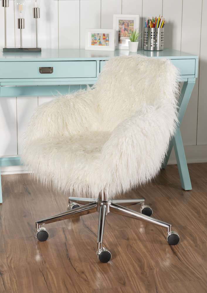 Linon Home Decor - Fiona Faux Fur Office Chair, White - OC084WHT01U veiw 6