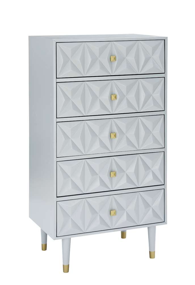 Linon Home Decor - Five Drawer Geo Texture Chest, Grey - BD61GRY01U veiw 1