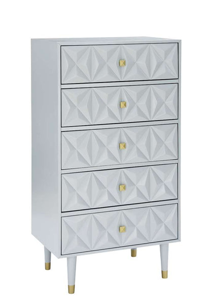 Linon Home Decor - Five Drawer Geo Texture Chest, Grey - BD61GRY01U veiw 1