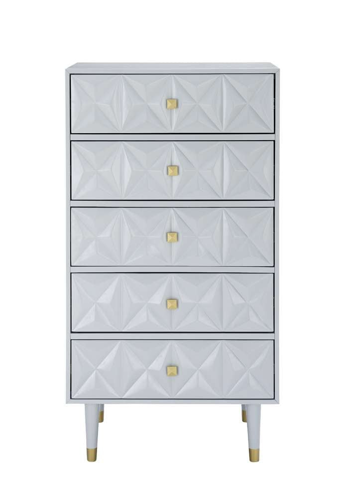 Linon Home Decor - Five Drawer Geo Texture Chest, Grey - BD61GRY01U veiw 2